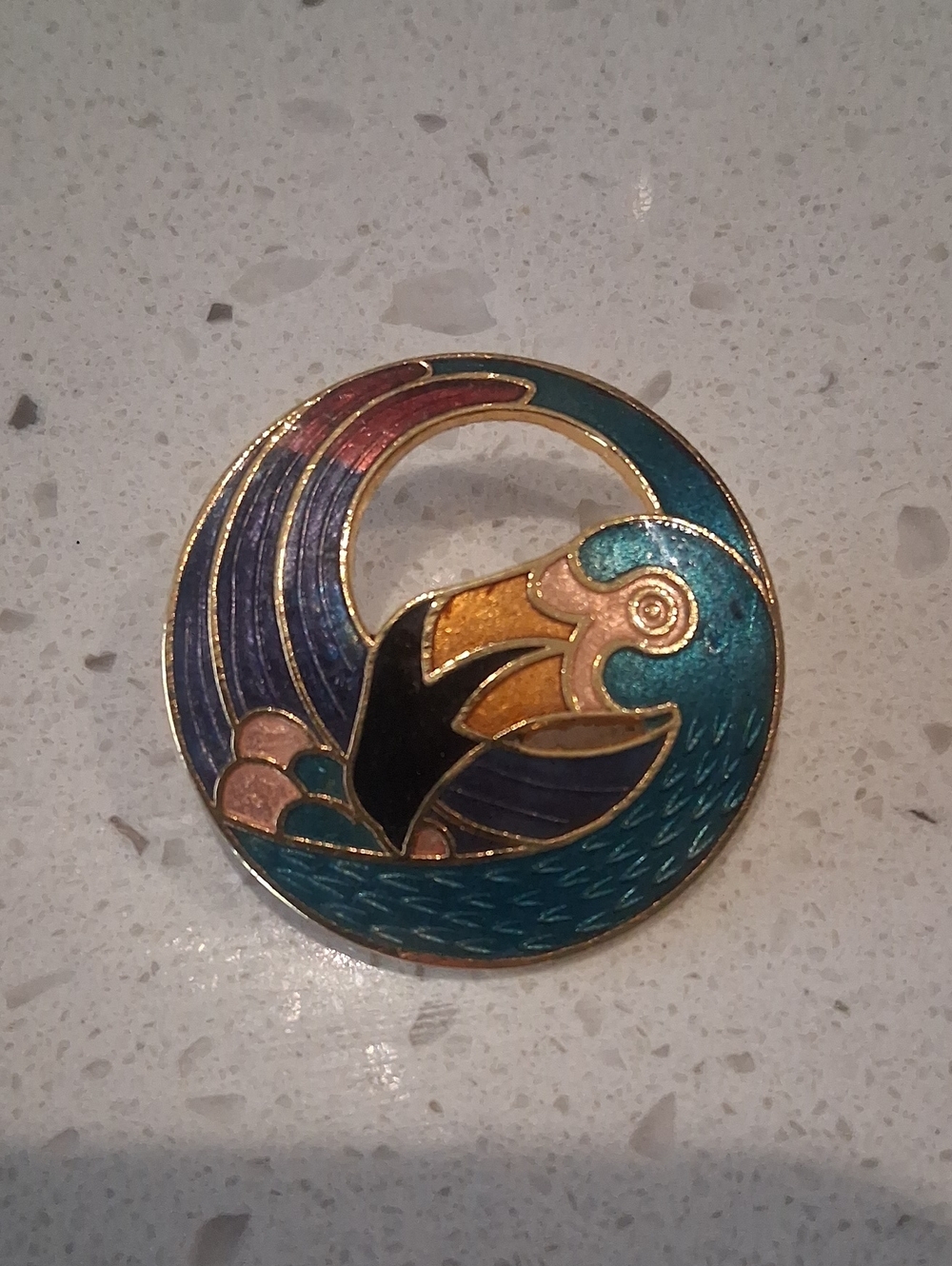 Enamel Parrot Pin - Teal, Blue, Gold Accent